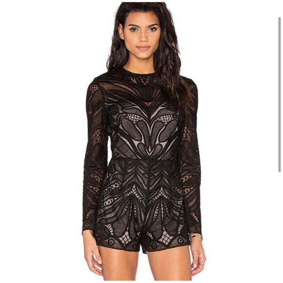 SAYLOR Pants - REVOLVE SAYLOR BLACK LACE RYANN ROMPER OPEN BACK SIZE MEDIUM